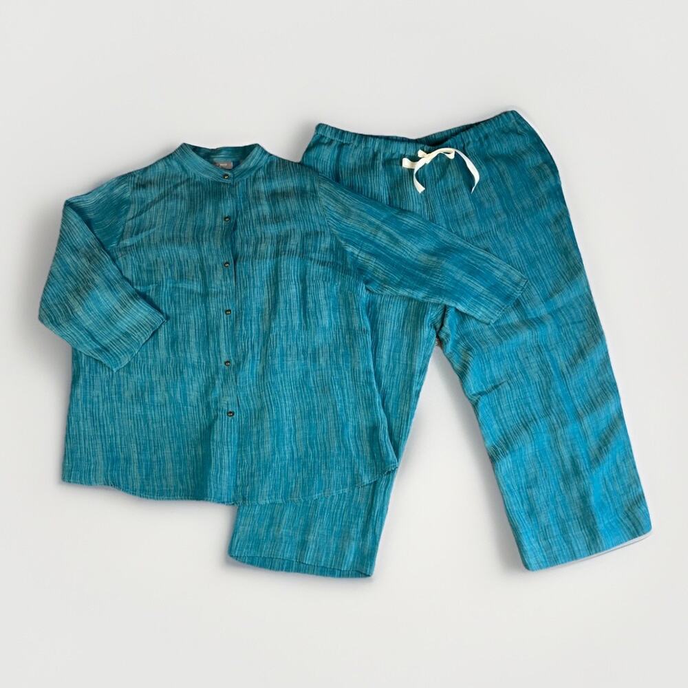 Kate Hill 54% Silk 46% Linen Two Piece Set Women’s 1X Textured Crop Pants Spring